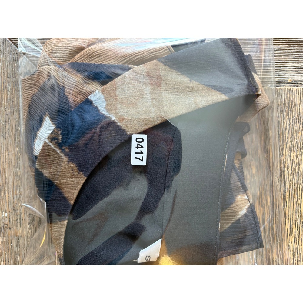 St John Silk Sleeveless Blouse Brown Black Geometric Abstract Print Small - Picture 5 of 5